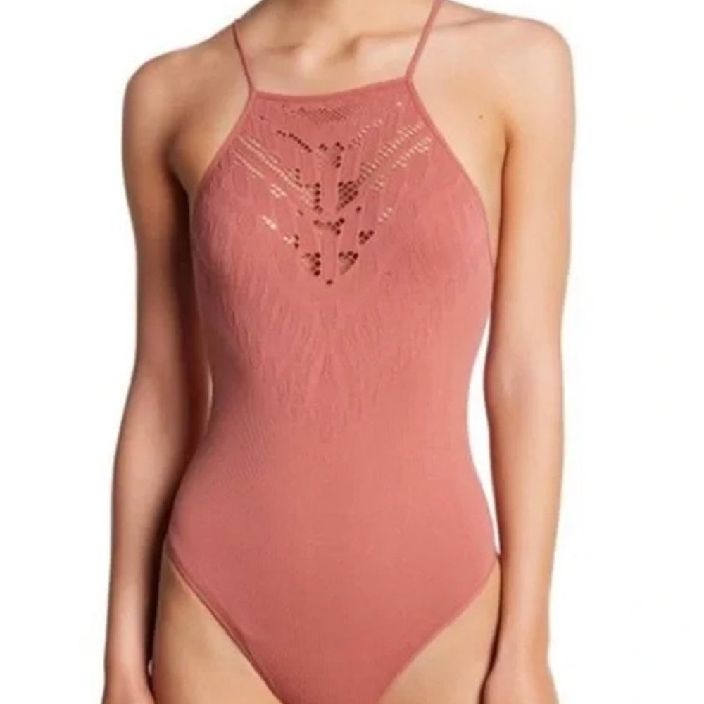 Women's Rose Pink Knit Halter Bodysuit